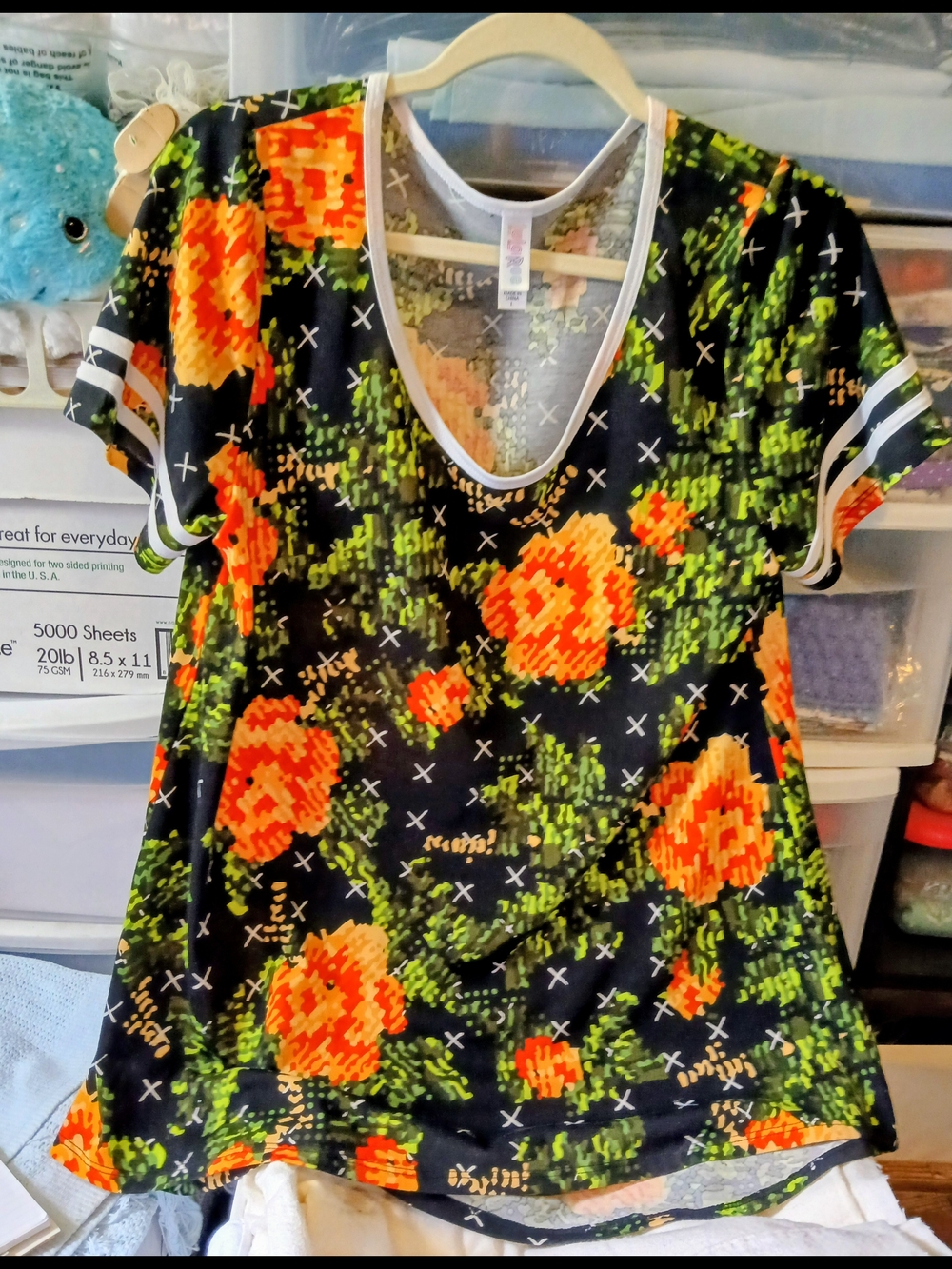 Floral V-Neck Women's Top in Black and Orange